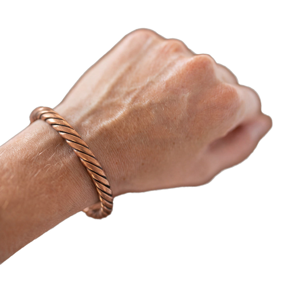 Kopero Copper Bracelet Twisted, on the wrist, product photo on a white background