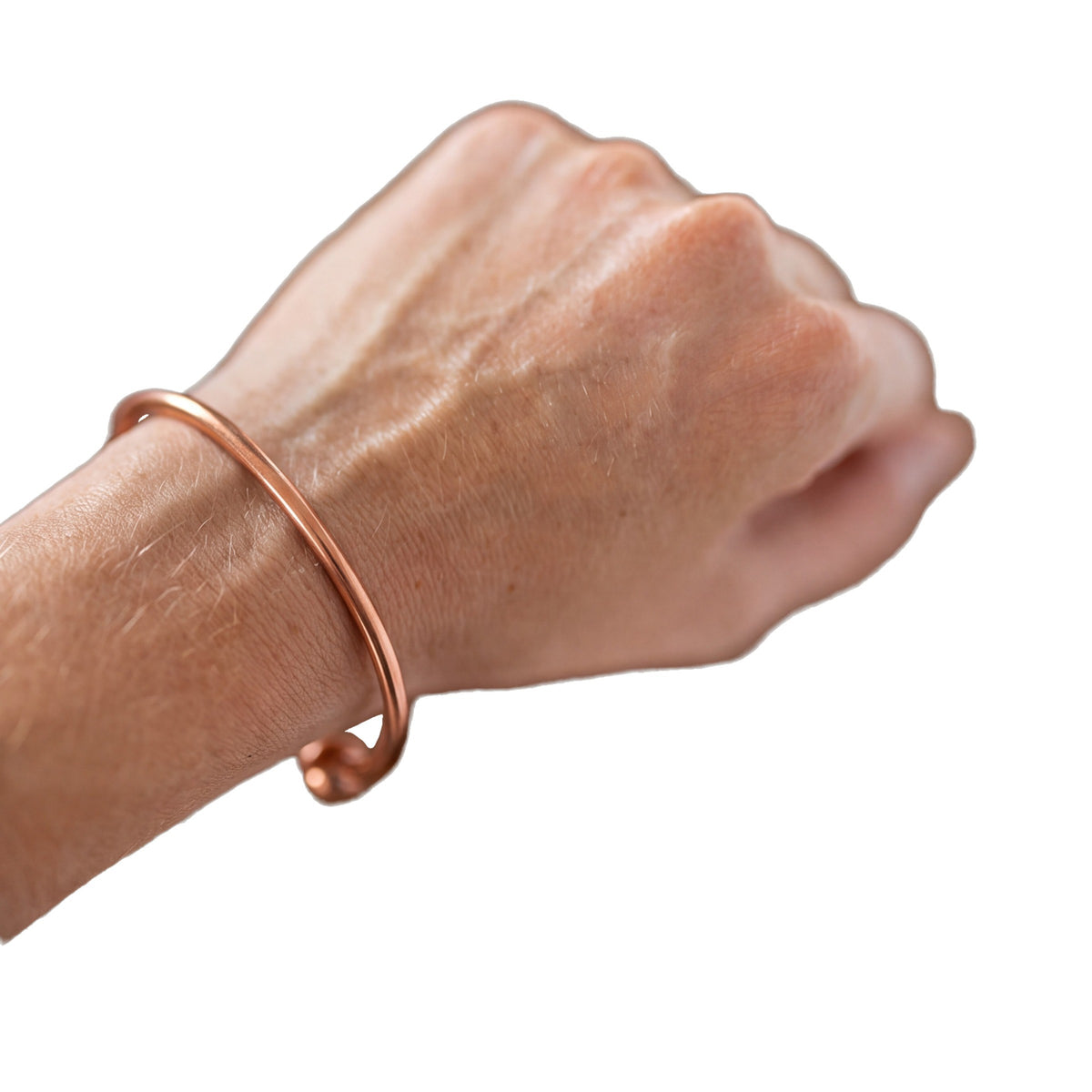 Kopero Copper Bracelet Round, on the wrist, product photo on a white background