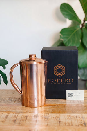 Kopero Copper Jug Smooth, with the black branded box and the thank-you card